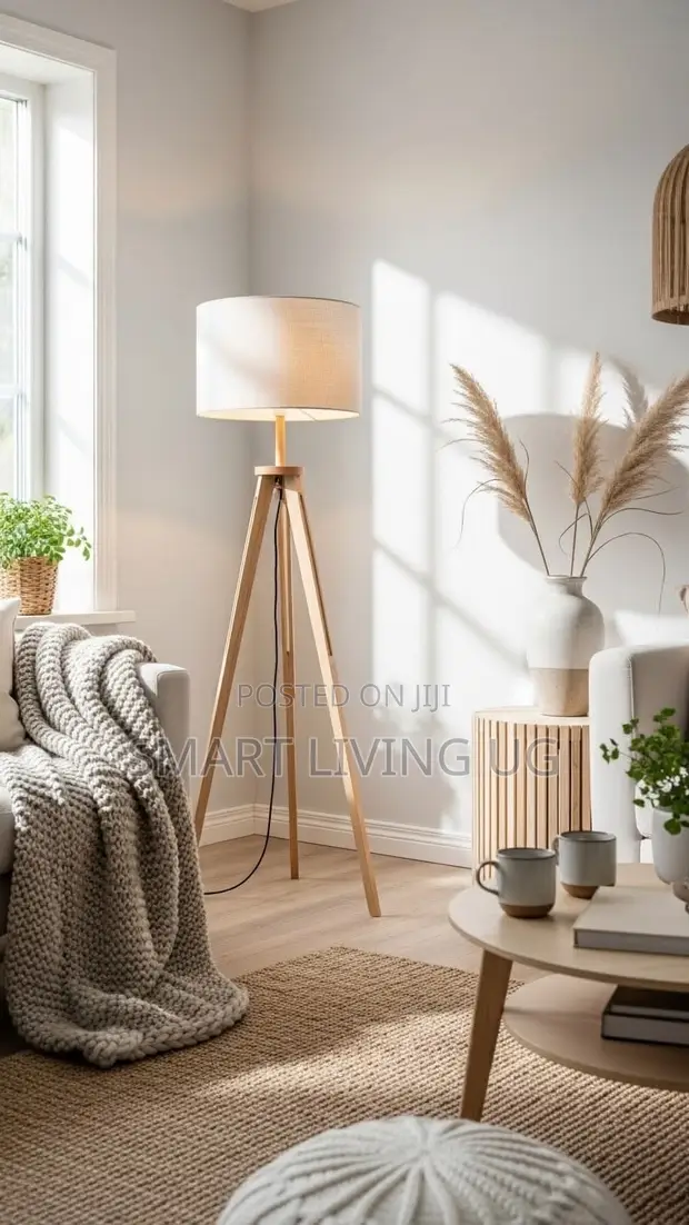 Durable Tripod Wooden Frame Floor Lamp - 1