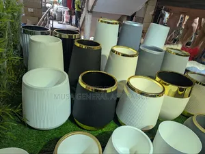 Modern Minimalist Fluted Plastic Planter - Black & Gold