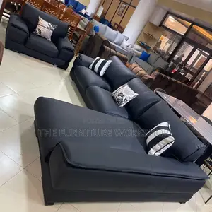Brand New Black Leather L-Shape Sofa Set
