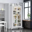 Kitchen Pantry Cabinet with Glass Doors & Wheels - 1