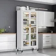 Kitchen Pantry Cabinet with Glass Doors & Wheels - 2