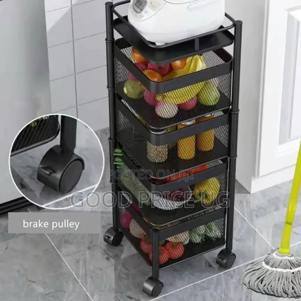 4-Tier Rotating Kitchen Storage Trolley Cart - 1