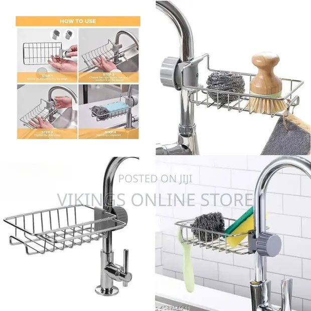 Aucet-Mounted Kitchen Sink Caddy and Sponge Organizer - 1