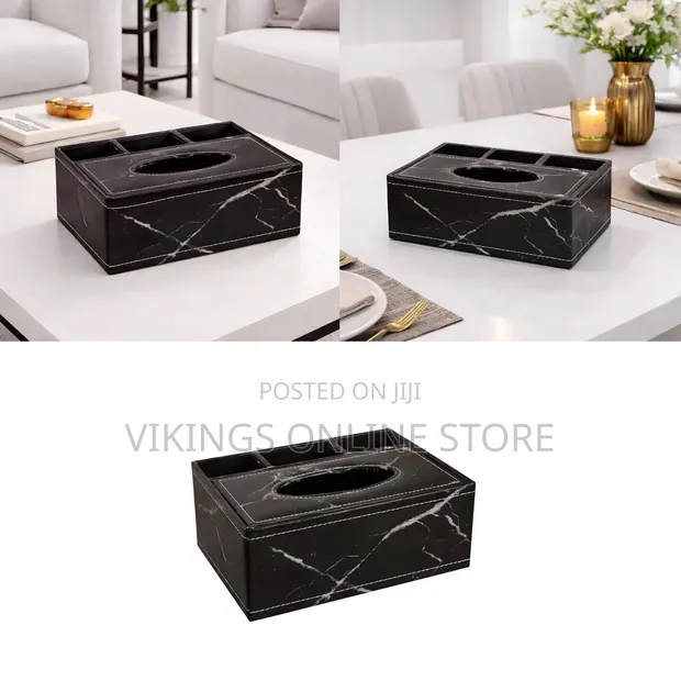 PU Leather Tissue Box Holder with Desk Organizer - 1