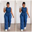 Ladies Dark Blue Denim 2-Piece Outfit - 2