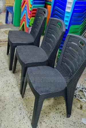 Woven-Texture Plastic Chairs with Slatted Backrest