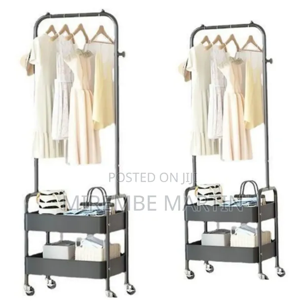 Multi-Functional Mobile Garment Rack with Two-Tier Storage Trolley - 1