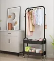 Multi-Functional Mobile Garment Rack with Two-Tier Storage Trolley - 2