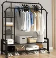 Heavy-Duty Double Rail 5-Tier Garment Rack with Shelves - 2