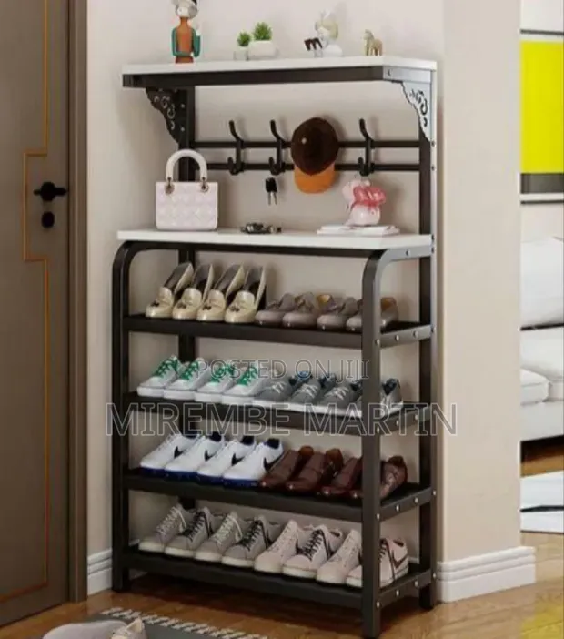 Multi-Tier Entryway Organizer Rack with Shoe Storage & Hanging - 1
