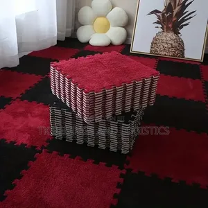 Plush Inter Lock Floor Tiles - Red & Black Checkerboard