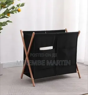 Modern Double Laundry Hamper with X-Frame Wooden Stand