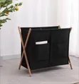 Modern Double Laundry Hamper with X-Frame Wooden Stand - 1