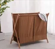 Modern Double Laundry Hamper with X-Frame Wooden Stand - 2