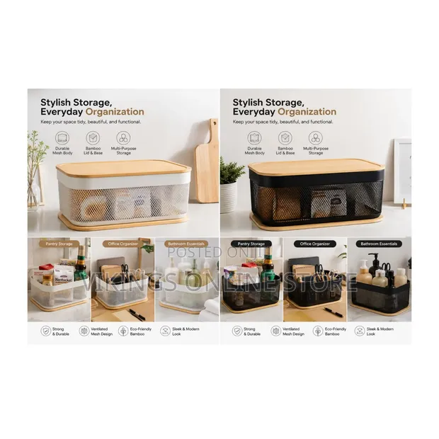 Stackable Mesh Storage Baskets - Black & White - 1