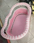 UK Used Pink & White Woven Wicker Baby Bassinet - 1