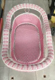 UK Used Pink & White Woven Wicker Baby Bassinet - 2