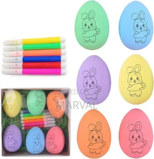 Set of 12 Hand-Painted Plastic Easter Eggs with 6 Colour Pens