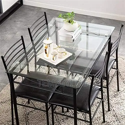 Iron Glass Dining Set - Black - 1