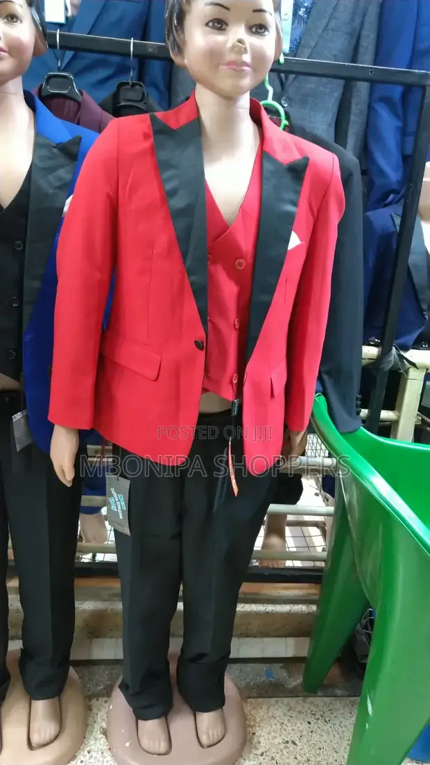 Kids Red Tuxedo Jacket with Black Lapel - 1
