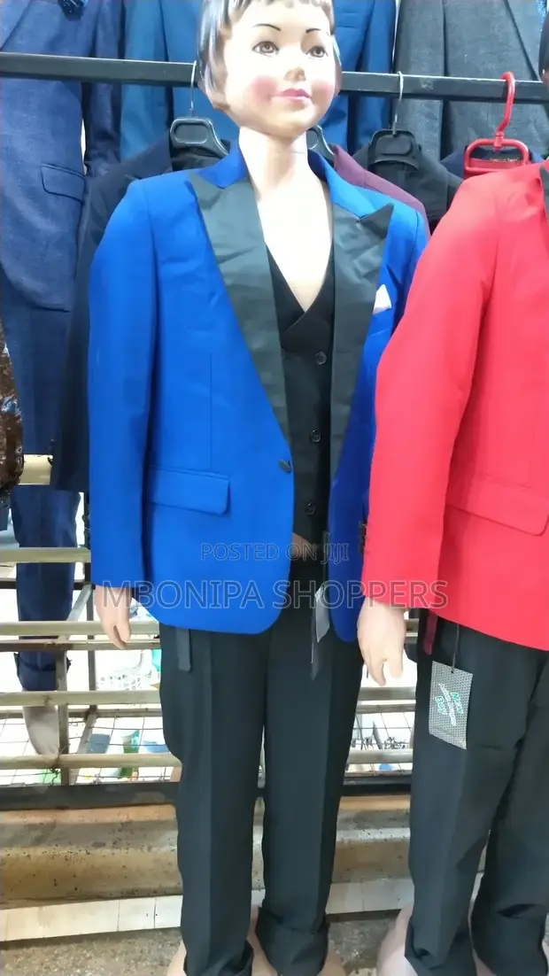 Kids Slim Royal Blue Shawl Lapel Tuxedo Jacket - 1