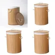 Round Bamboo Laundry Hamper with Lid - Multicolor - 1