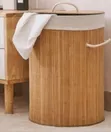 Round Bamboo Laundry Hamper with Lid - Multicolor - 2