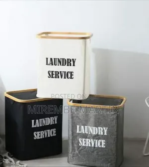 Collapsible Laundry Hamper with Wooden Rim