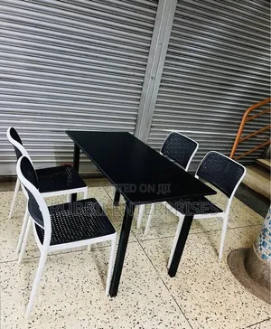 Foldable Table with 4 Armless Chairs - Black