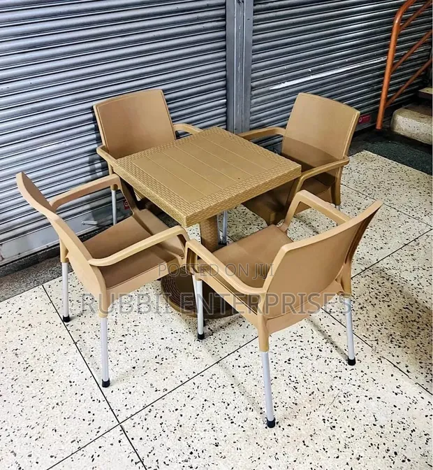 Square Brown Dining Table with 4 Cappuccino Chairs - 1