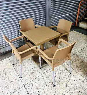 Square Brown Dining Table with 4 Cappuccino Chairs