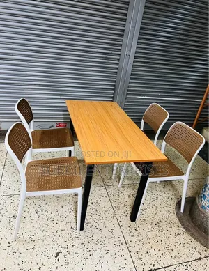 Foldable Table with 4 Armless Chairs (Brown & White)