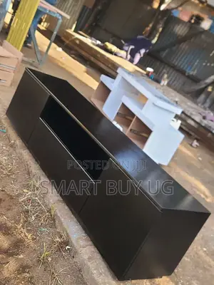 Modern Black Wooden TV Stand with Drawers