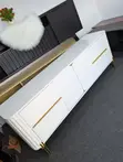 Modern White Wood TV Stand with Drawers - 1