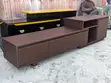 Modern Brown Wood TV Stand with Drawers and Open Storage - 1