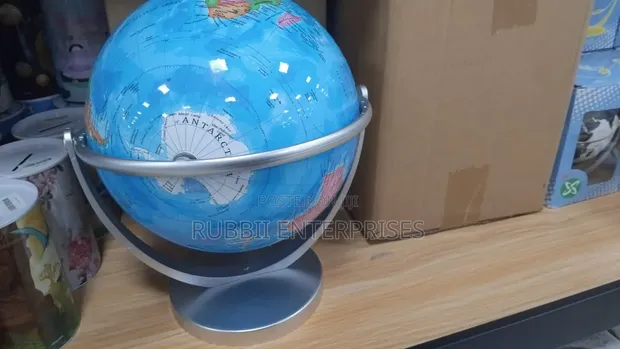 World Globe on Rotating Silver Metal Swivel Stand - 1