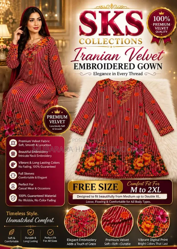 Luxury Iranian Velvet Gown - Red - 1
