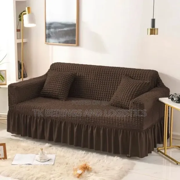 Coffee Brown Stretch Waffle Chair Covers (2-Seater Sofa) - 1