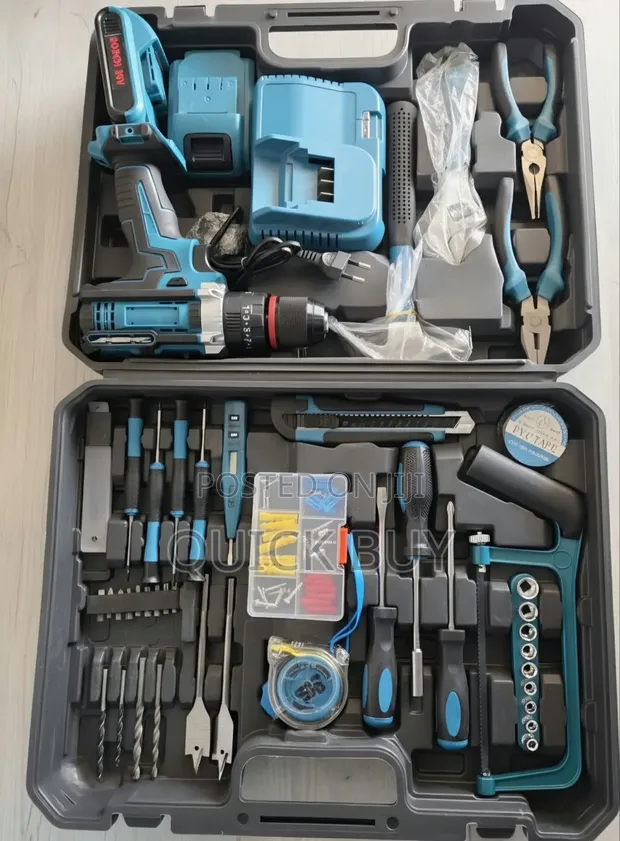 Cordless Power Drill and Household Hardware Tool Kit - 1
