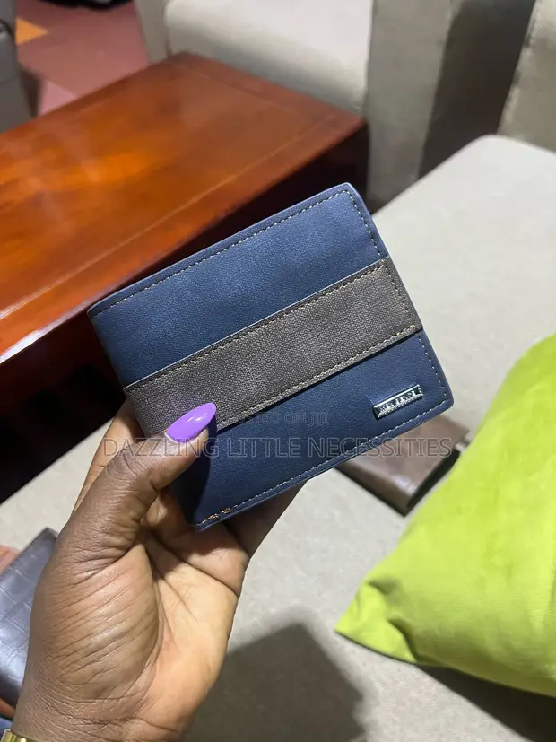 MenBense Men's Wallet - Navy Blue with Brown Stripe - 1