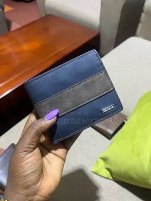 MenBense Men's Wallet - Navy Blue with Brown Stripe