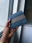 MenBense Men's Wallet - Navy Blue with Brown Stripe - 2