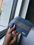 MenBense Men's Wallet - Navy Blue with Brown Stripe - 5
