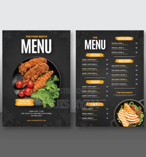 Restaurant Menu Design & Printing Services - 1