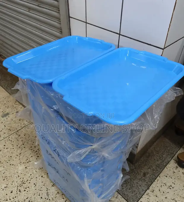 12-Piece Light Blue Plastic Serving Trays - 1