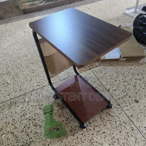 C-Shaped Mobile Side Table with Shelf and Pocket
