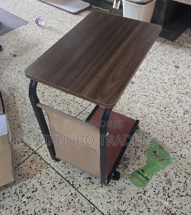 C-Shaped Portable Coffee Table with Rollers - 1