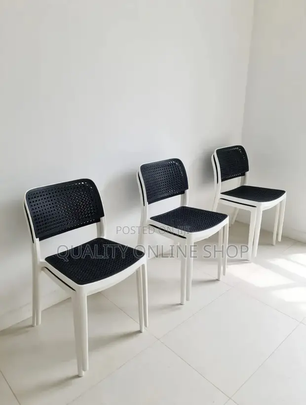 White and Black Plastic Dining Chairs (Set of 4) - 1