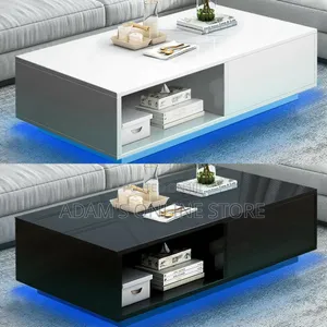 White LED Center Table with Black Accents