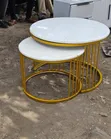 Metal White and Gold Round Center Table with Stools - 2